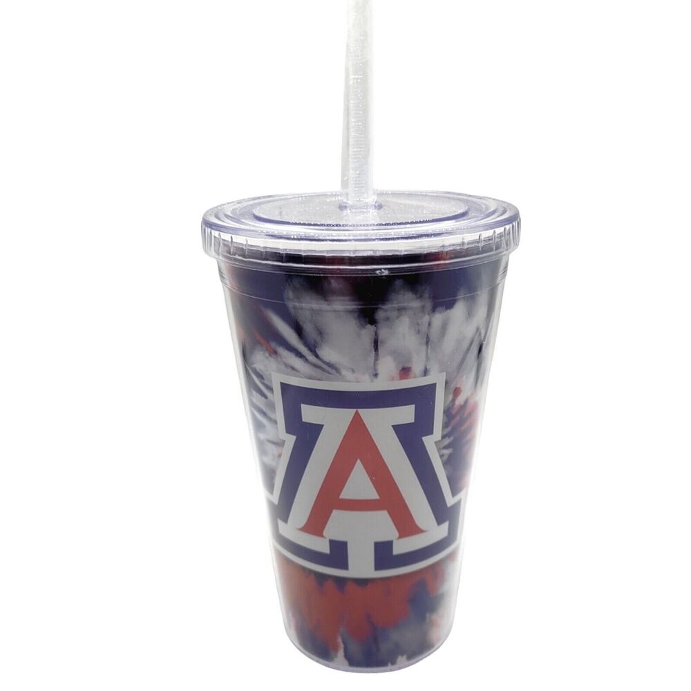 Arizona Wildcats Water Bottle Logo Tye Die 20oz Straw Plastic Official License